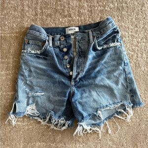 Agolde Blue Distressed Jean Shorts High-Waisted Cut-Off